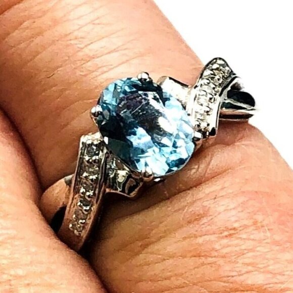 Bradford Exchange Blue Aquamarine Sterling Silver Ring Size 5.5 - Picture 2 of 3